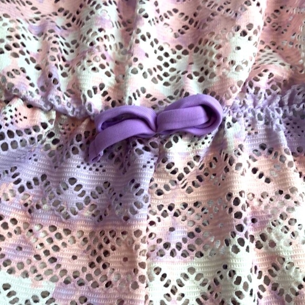 PLACE Tie Dye Lace Sleeveless Romper Swim Coverup Ivory Pastel Pink Purple 5/6 - Picture 2 of 10